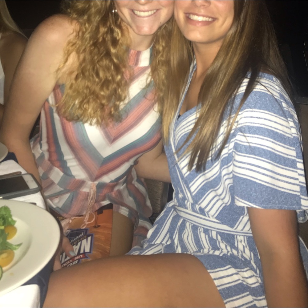 Blue and white striped romper